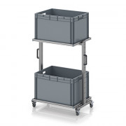Chariot porte-bacs Euro 80x60 – Hauteur 134,6 cm – avec 2 bacs euros et 2 tablettes