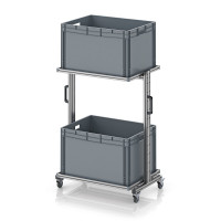 Chariot porte-bacs Euro 80x60 – Hauteur 134,6 cm – avec 2 bacs euros et 2 tablettes