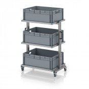 Chariot porte-bacs Euro 80x60 – Hauteur 134,6 cm – avec 3 bacs euros et 3 tablettes