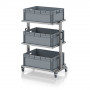 Chariot porte-bacs Euro 80x60 – Hauteur 134,6 cm – avec 3 bacs euros et 3 tablettes