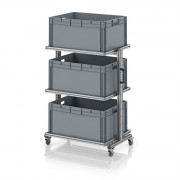 Chariot porte-bacs Euro 80x60 – Hauteur 134,6 cm – avec 3 bacs euros et 3 tablettes