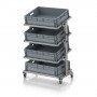 Chariot porte-bacs Euro 80x60 – Hauteur 134,6 cm – avec 4 bacs euros et 4 tablettes inclinées