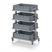 Chariot porte-bacs Euro 80x60 – Hauteur 134,6 cm – avec 4 bacs euros et 4 tablettes