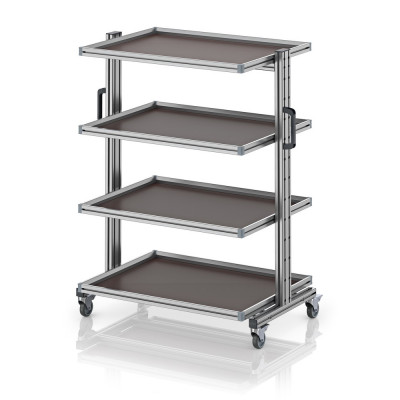 Chariot porte-bacs Euro 80x60 – Hauteur 134,6 cm – avec 4 tablettes