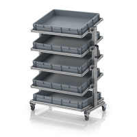 Chariot porte-bacs Euro 80x60 – Hauteur 134,6 cm – avec 5 bacs euros et 5 tablettes inclinées Chariot porte-bacs Euro 80x60 – Hauteur 134,6 cm – avec 5 bacs euros et 5 tablettes inclinées