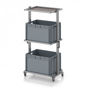 Chariot porte-bacs Euro 80x60 – Hauteur 201,1 cm – avec 2 bacs euros et 3 tablettes