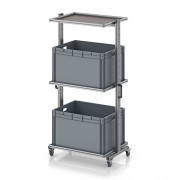 Chariot porte-bacs Euro 80x60 – Hauteur 201,1 cm – avec 2 bacs euros et 3 tablettes