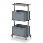 Chariot porte-bacs Euro 80x60 – Hauteur 201,1 cm – avec 2 bacs euros et 3 tablettes