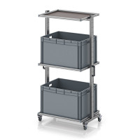 Chariot porte-bacs Euro 80x60 – Hauteur 201,1 cm – avec 2 bacs euros et 3 tablettes