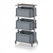 Chariot porte-bacs Euro 80x60 – Hauteur 201,1 cm – avec 3 bacs euros et 4 tablettes