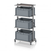 Chariot porte-bacs Euro 80x60 – Hauteur 201,1 cm – avec 3 bacs euros et 4 tablettes