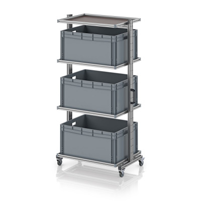 Chariot porte-bacs Euro 80x60 – Hauteur 201,1 cm – avec 3 bacs euros et 4 tablettes