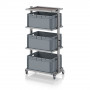 Chariot porte-bacs Euro 80x60 – Hauteur 201,1 cm – avec 3 bacs euros et 4 tablettes