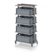 Chariot porte-bacs Euro 80x60 – Hauteur 201,1 cm – avec 4 bacs euros et 5 tablettes