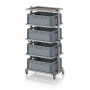 Chariot porte-bacs Euro 80x60 – Hauteur 201,1 cm – avec 4 bacs euros et 5 tablettes