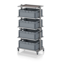 Chariot porte-bacs Euro 80x60 – Hauteur 201,1 cm – avec 4 bacs euros et 5 tablettes Chariot porte-bacs Euro 80x60 – Hauteur 201,1 cm – avec 4 bacs euros et 5 tablettes