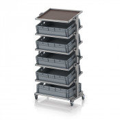 Chariot porte-bacs Euro 80x60 – Hauteur 201,1 cm – avec 5 bacs euros et 6 tablettes inclinées