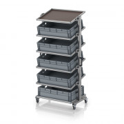 Chariot porte-bacs Euro 80x60 – Hauteur 201,1 cm – avec 5 bacs euros et 6 tablettes inclinées