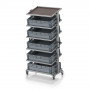 Chariot porte-bacs Euro 80x60 – Hauteur 201,1 cm – avec 5 bacs euros et 6 tablettes inclinées