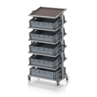 Chariot porte-bacs Euro 80x60 – Hauteur 201,1 cm – avec 5 bacs euros et 6 tablettes inclinées