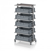 Chariot porte-bacs Euro 80x60 – Hauteur 201,1 cm – avec 5 bacs euros et 6 tablettes