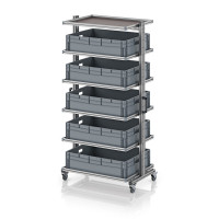 Chariot porte-bacs Euro 80x60 – Hauteur 201,1 cm – avec 5 bacs euros et 6 tablettes
