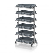 Chariot porte-bacs Euro 80x60 – Hauteur 201,1 cm – avec 6 bacs euros et 6 tablettes