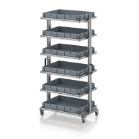 Chariot porte-bacs Euro 80x60 – Hauteur 201,1 cm – avec 6 bacs euros et 6 tablettes Chariot porte-bacs Euro 80x60 – Hauteur 201,1 cm – avec 6 bacs euros et 6 tablettes