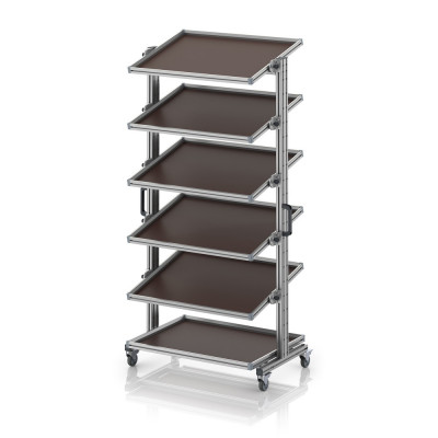 Chariot porte-bacs Euro 80x60 – Hauteur 201,1 cm – avec 6 tablettes inclinées