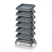 Chariot porte-bacs Euro 80x60 – Hauteur 201,1 cm – avec 7 bacs euros et 7 tablettes inclinées
