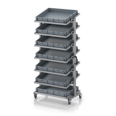 Chariot porte-bacs Euro 80x60 – Hauteur 201,1 cm – avec 7 bacs euros et 7 tablettes inclinées