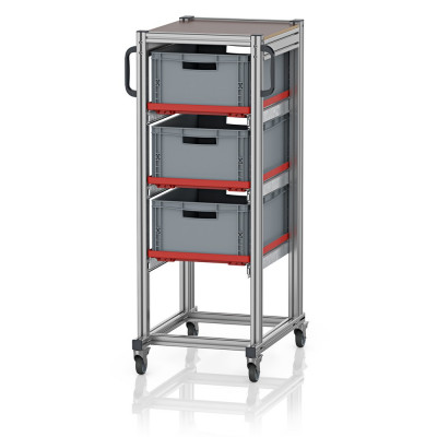 Chariot porte-bacs Euro – Hauteur 134,6 cm – 3  rails, 3  bacs euro