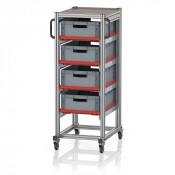 Chariot porte-bacs Euro – Hauteur 134,6 cm – 4 rails, 4 bacs euro