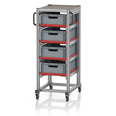 Chariot porte-bacs Euro – Hauteur 134,6 cm – 4 rails, 4 bacs euro