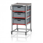 Chariot porte-bacs Euro  – Hauteur 134 cm – 3  rails, 3  bacs euro