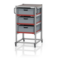 Chariot porte-bacs Euro – Hauteur 134 cm – 3 rails, 3 bacs euro Chariot porte-bacs Euro – Hauteur 134 cm – 3 rails, 3 bacs euro