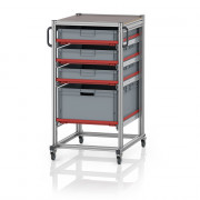 Chariot porte-bacs Euro  – Hauteur 134 cm – 4  rails, 1  bacs euro + 3  bacs euro