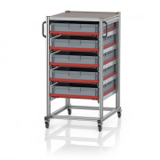 Chariot porte-bacs Euro  – Hauteur 134 cm – 5  rails, 5  bacs euro
