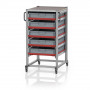 Chariot porte-bacs Euro  – Hauteur 134 cm – 5  rails, 5  bacs euro