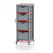 Chariot porte-bacs Euro  – Hauteur 200 cm – 4  rails, 2  bacs euro + 2  bacs euro