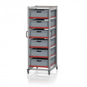 Chariot porte-bacs Euro  – Hauteur 200 cm – 6  rails, 6  bacs euro