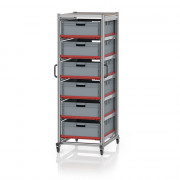 Chariot porte-bacs Euro  – Hauteur 200 cm – 6  rails, 6  bacs euro
