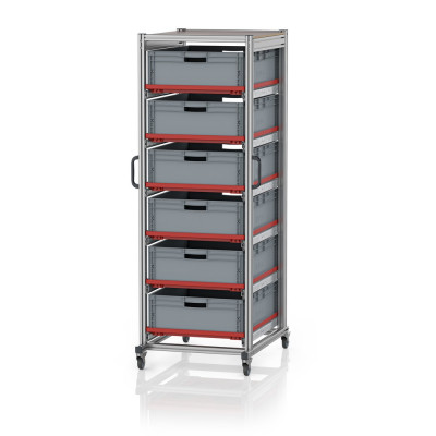 Chariot porte-bacs Euro  – Hauteur 200 cm – 6  rails, 6  bacs euro