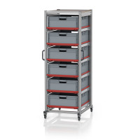 Chariot porte-bacs Euro  – Hauteur 200 cm – 6  rails, 6  bacs euro