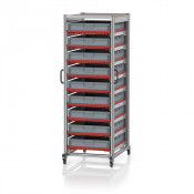 Chariot porte-bacs Euro  – Hauteur 200 cm – 9  rails, 9  bacs euro