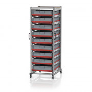 Chariot porte-bacs Euro  – Hauteur 200 cm – 9  rails, 9  bacs euro