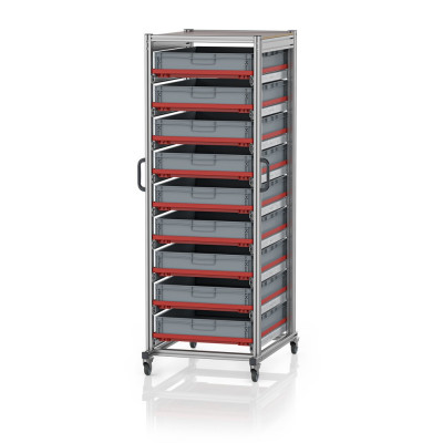 Chariot porte-bacs Euro  – Hauteur 200 cm – 9  rails, 9  bacs euro