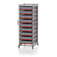 Chariot porte-bacs Euro  – Hauteur 200 cm – 9  rails, 9  bacs euro