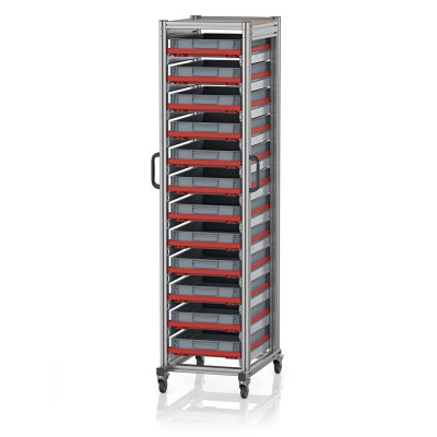 Chariot porte-bacs Euro  – Hauteur 201,1 cm – 12  rails, 12  bacs euro