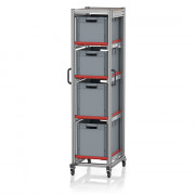 Chariot porte-bacs Euro  – Hauteur 201,1 cm – 4  rails, 2  bacs euro + 2  bacs euro